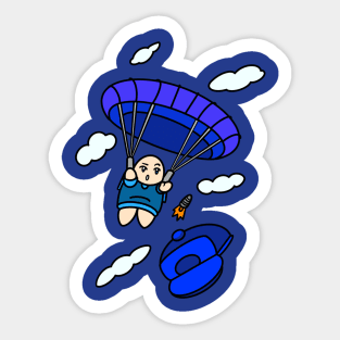 Cartoon boy with blue parachute Sticker